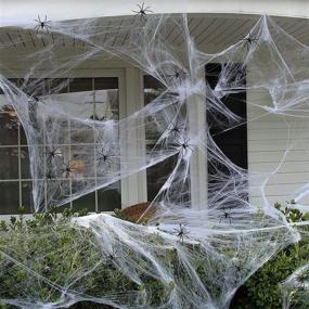 img 4 attached to 🕸️ Spooky and Realistic: 90shine 1100 sqft Fake Spider Web Cobweb Halloween Decorations - Includes 60 Spiders, Perfect for Outdoor Parties!