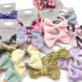 img 1 attached to Elesa Miracle Baby Girls Hair Bow Elastic Ties Set - 12 Pairs of Mini Bow Hair Elastics