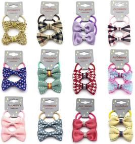 img 4 attached to Elesa Miracle Baby Girls Hair Bow Elastic Ties Set - 12 Pairs of Mini Bow Hair Elastics