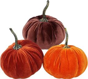 img 3 attached to Fall-inspired Set of 3 Faux Large Rustic Harvest Decorative Pumpkins: Velvet Foam & Fabric Pumpkins in Rust Orange Bronze – Perfect for Autumn Weddings, Halloween, Thanksgiving, Mantels, and More!