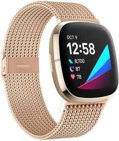 img 4 attached to 💪 Премиальные металлические ремешки HAPAW из нержавеющей стали для Fitbit Sense/Versa 3 - спортивные и дышащие запасные браслеты с магнитным замком - стильные аксессуары для мужчин и женщин.