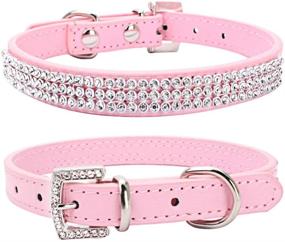 img 4 attached to Stylish THAIN Basic Adjustable Dog Cat Collar with Bling Rhinestones & Shining Diamonds: Premium PU Leather and Rhinestones Buckle