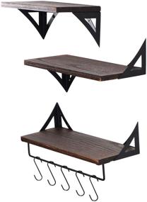 img 4 attached to 🛁 AMUR LEOPARD Rustic Wood Floating Shelves Wall Mounted Display Shelf Storage Rack with Towel Bar & 5 Hooks for Bathroom Kitchen Bedroom Set of 3 (Weathered Grey/Paulownia Wood)