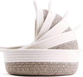 img 4 attached to 🧺 NUZYZ 5-Piece Round Cotton Rope Baskets: 100% Natural Cotton Woven Storage Set with Handles, Key Tray, Kids Toy Basket Organizer Bins for Home Decor