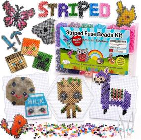 img 4 attached to 🧩 Ultimate 10,000 5MM Striped Fuse Beads Kit: 50 Animal, Pokemon & Minecraft Patterns - Perler Compatible