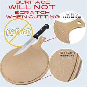 img 3 attached to Versatile Round Pizza Board: Stylish Charcuterie & Cutting Board with Handle – Non-Scratch 12x16 Inch Wood Grain Pizza Peel - Scratch Resistant