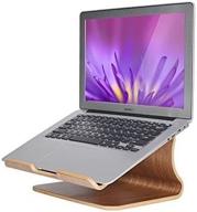 wooden laptop stand for macbook air, pro, ipad pro, dell xps, surface, chromebook - walnut finish logo