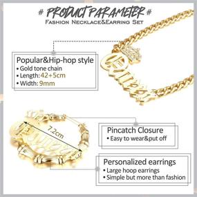 img 3 attached to 👑 Sailimue Queen Pendant Curb Chain Necklace & Oversize Bamboo Hoop Earring Set - Gold Plated Punk Style Hip Hop Rapper Jewelry for Women