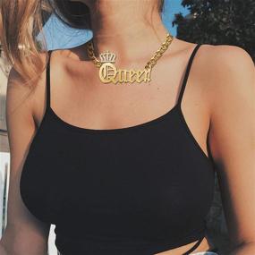 img 1 attached to 👑 Sailimue Queen Pendant Curb Chain Necklace & Oversize Bamboo Hoop Earring Set - Gold Plated Punk Style Hip Hop Rapper Jewelry for Women
