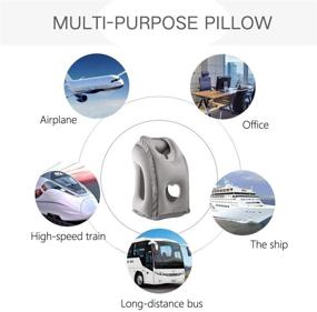 img 2 attached to 🌞 Sunany Gray Inflatable Neck Pillow with Free Eye Mask/Earplugs - Perfect for Airplanes, Cars, Buses, Trains, and Office Napping