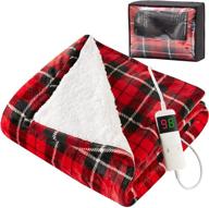 🔥 octrot electric sherpa heated blanket throw, 10 heating levels & 5 auto-off options & 5-minute fast heating, soft lap warming machine washable, red plaid (50’’x 62’’) logo