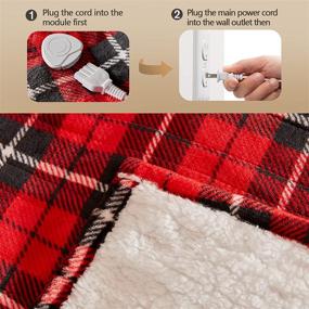 img 1 attached to 🔥 Octrot Electric Sherpa Heated Blanket Throw, 10 Heating Levels & 5 Auto-Off Options & 5-Minute Fast Heating, Soft Lap Warming Machine Washable, Red Plaid (50’’x 62’’)