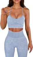 👟 oqq workout outfit for women: seamless acid wash 2 piece set, high waist leggings & sports bra yoga set логотип