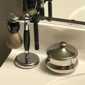 img 1 attached to 🪒 Weighted Base Shaving Brush and Razor Holder Stand - Deluxe Stainless Steel with Black Handle