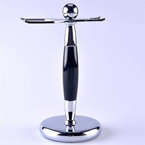 img 3 attached to 🪒 Weighted Base Shaving Brush and Razor Holder Stand - Deluxe Stainless Steel with Black Handle