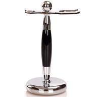 🪒 weighted base shaving brush and razor holder stand - deluxe stainless steel with black handle logo