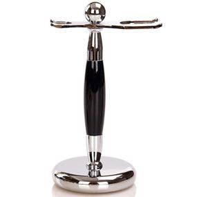 img 4 attached to 🪒 Weighted Base Shaving Brush and Razor Holder Stand - Deluxe Stainless Steel with Black Handle