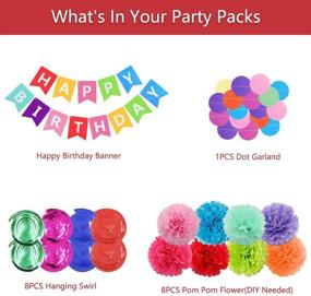 img 3 attached to 🎉 Vibrant Birthday Party Decorations Set, Rainbow-Themed Party Supplies, Joyful Birthday Banner, Pom Pom Flowers, Paper Dot Garland, Hanging Swirls, Perfect for Kids' Boys and Girls' Birthday Celebration