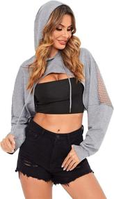 img 1 attached to Stylish Sheer Fishnet Drop Shoulder Drawstring Hoodie Crop Sweatshirt for Women by Verdusa