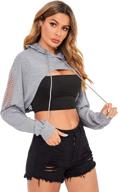 stylish sheer fishnet drop shoulder drawstring hoodie crop sweatshirt for women by verdusa logo