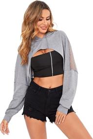 img 2 attached to Stylish Sheer Fishnet Drop Shoulder Drawstring Hoodie Crop Sweatshirt for Women by Verdusa