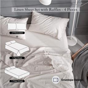 img 3 attached to 🛏️ Simple&Opulence Belgian Linen Sheet Set with Ruffles - Queen Size - Breathable Farmhouse Bedding - Soft Linen/Cotton Blend - 4 Pieces (1 Flat Sheet, 1 Fitted Sheet, 2 Pillowcases) - Natural Flax