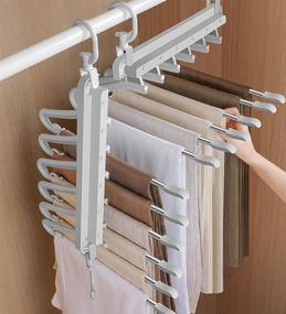 img 4 attached to 👖 JOYBOS 2 Pack Non-Slip Space Saving Pants Hangers - 6 in 1 Layered Rack for Scarf, Jeans, and Trousers Organization