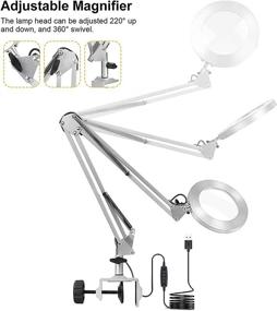 img 1 attached to 🔍 Magnifying Desk Lamp with Clamp: Illuminated Swivel Arm LED Magnifier for Reading, Crafts, and Close Work