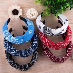 img 1 attached to 🌸 Duufin Paisley Boho Headbands - 6-Piece Set of Vintage Cross Knotted, Twisted Knot Hairbands for Women and Girls