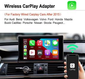 img 2 attached to Усилите свою фабричную Apple CarPlay: переходник от проводной к беспроводной CarPlay для потерь Upgrade экрана автомобиля 🚗, поддерживающий iPhone 5 и выше - черный беспроводной адаптер с дизайном кабелей Type-C.