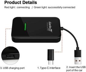 img 1 attached to Усилите свою фабричную Apple CarPlay: переходник от проводной к беспроводной CarPlay для потерь Upgrade экрана автомобиля 🚗, поддерживающий iPhone 5 и выше - черный беспроводной адаптер с дизайном кабелей Type-C.