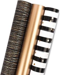 img 4 attached to 🖤✨ MAYPLUSS Black Gold Stripe Wrapping Paper Roll - Mini Roll Size - 17" X 120" - 3 Designs (42.3 sq.ft.ttl)