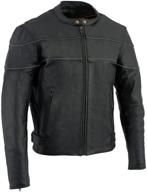 🧥 men's black leather side stretch jacket with reflective piping by milwaukee leather - lkm1785 logo