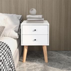 img 3 attached to 🌙 Modern White MDF Nightstand: TaoHFE 2-Drawer Bedside Table for Bedroom/Living Room/Salon/Office