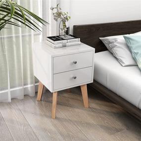 img 2 attached to 🌙 Modern White MDF Nightstand: TaoHFE 2-Drawer Bedside Table for Bedroom/Living Room/Salon/Office