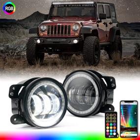 img 4 attached to Прожекторы Xprite с RGB хало-ангельским кольцом для 🚙 Jeep Wrangler JK (2007-2018) - Двойное управление ИК и Bluetooth для противотуманных фар