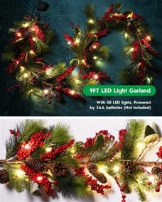 img 1 attached to 6FT Red Berry Lighted Christmas Garland with Lights - Vlorart Prelit Christmas Garland for Mantle, Indoor Outdoor Home Walls Stairs Fireplace Decoration Garland for Christmas Holiday Decor