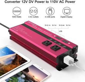 img 3 attached to 🔌 EBTOOLS Инвертор автомобильного напряжения 1000 Вт/2000 Вт с цифровым дисплеем - преобразует 12 В постоянного тока в 110 В переменного тока для бытовой техники, чрезвычайных ситуаций, штормов - 3 розетки переменного тока, 4 USB-порта для ноутбука, смартфона.