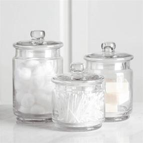 img 4 attached to 💎 Organize and Beautify your Bathroom with Whole Housewares Clear Glass Apothecary Jars - Set of 3 Canisters for Cotton Storage
