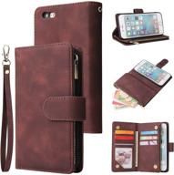 👜 ueebai wallet case for iphone 6 6s, high-quality vintage pu leather wallet case with magnetic closure, handbag design, zippered pocket, built-in kickstand, card holder slots, wrist strap, and tpu shockproof flip cover - coffee logo