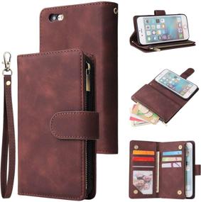 img 4 attached to 👜 UEEBAI Wallet Case for iPhone 6 6S, High-Quality Vintage PU Leather Wallet Case with Magnetic Closure, Handbag Design, Zippered Pocket, Built-in Kickstand, Card Holder Slots, Wrist Strap, and TPU Shockproof Flip Cover - Coffee