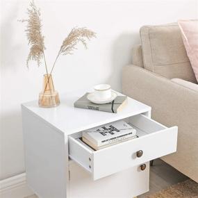 img 1 attached to 🛌 VASAGLE Side Table: Stylish Nightstand with Drawer for Bedroom, Living Room, and Office - White, 17.7 x 15.8 x 23.6 inches