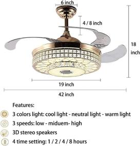 img 2 attached to RuiWing 42-inch Indoor Luxury Crystal Ceiling Fans with Bluetooth, LED Light, Retractable Blades, Remote Control, 3 Colors Switch, 3 Speeds, Music Player Chandelier, Silent Motor, and Light Kits Included