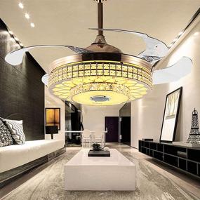 img 3 attached to RuiWing 42-inch Indoor Luxury Crystal Ceiling Fans with Bluetooth, LED Light, Retractable Blades, Remote Control, 3 Colors Switch, 3 Speeds, Music Player Chandelier, Silent Motor, and Light Kits Included