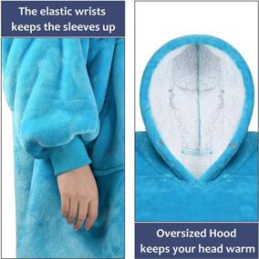 img 3 attached to 🧥 Soft and Cozy Sherpa Hoodie Blanket for Teens, Boys, Girls, Youth, Kids (Ages 7-15), Oversized, Reversible, with Hood and Large Pocket – Light Blue, One Size