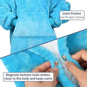 img 2 attached to 🧥 Soft and Cozy Sherpa Hoodie Blanket for Teens, Boys, Girls, Youth, Kids (Ages 7-15), Oversized, Reversible, with Hood and Large Pocket – Light Blue, One Size