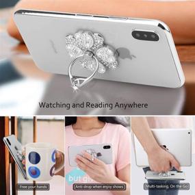 img 2 attached to 📱 Стойка для пальца на телефоне с блестящим бриллиантом: Nsiucion Heart Lucky Clover Phone Ring Kickstand Holder [Можно стирать] [Съемная], 360° вращение кольцевого стенда с рукояткой из цинкового сплава для всех телефонов (Серебро)