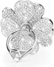 img 4 attached to 📱 Стойка для пальца на телефоне с блестящим бриллиантом: Nsiucion Heart Lucky Clover Phone Ring Kickstand Holder [Можно стирать] [Съемная], 360° вращение кольцевого стенда с рукояткой из цинкового сплава для всех телефонов (Серебро)