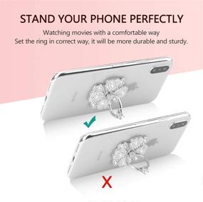 img 1 attached to 📱 Стойка для пальца на телефоне с блестящим бриллиантом: Nsiucion Heart Lucky Clover Phone Ring Kickstand Holder [Можно стирать] [Съемная], 360° вращение кольцевого стенда с рукояткой из цинкового сплава для всех телефонов (Серебро)