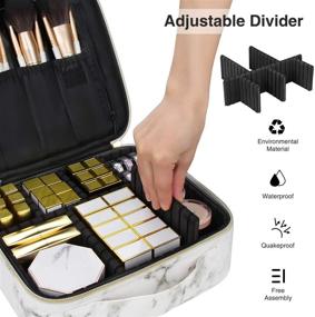 img 3 attached to 💄 Stylish and Practical Marble Makeup Bag with Adjustable Dividers - Ideal Travel Case for Cosmetics, Brushes, and Jewelry Organization